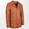 Classic Brown Leather Jacket with Leather Trimmings Reefer Jacket Thrill Tan right side