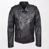 Daylen Black Leather Biker Jacket for Men with Zippered Front and Smooth Texture