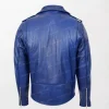 Kyle Blue Leather Biker Jacket for Men with Heavy Duty Zippered Design and Slim Fit back