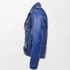 Kyle Blue Leather Biker Jacket for Men with Heavy Duty Zippered Design and Slim Fit left side