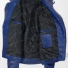 Kyle Blue Leather Biker Jacket for Men with Heavy Duty Zippered Design and Slim Fit open