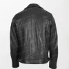 Men's Black Leather Biker Jacket Brando Style Sean with Zippered Front and Sleeves back