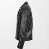 Men's Black Leather Biker Jacket Brando Style Sean with Zippered Front and Sleeves left side