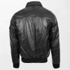 Men's Black Leather Bomber Jacket Bronx Style with Hoodie and Zippered Details back side