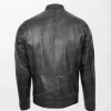 Men's Black Leather Jacket with Racing Stripes Clyde Design and Zippered Waist Pockets back