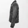 Mens Black Leather Rider Casual Jacket with Shiny Finish and Button Closure Collar right side