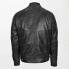 Mens Black Soft Leather Jacket Casual Plain Zip Matching Collar and Cuffs back