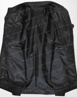 Mens Black Soft Leather Jacket Casual Plain Zip Matching Collar and Cuffs inside