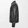Mens Black Soft Leather Jacket Casual Plain Zip Matching Collar and Cuffs right