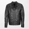 Mens Black Soft Leather Jacket Casual Plain Zip Matching Collar and open