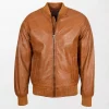 Mens Bomber Leather Jacket Ryan Tan with Double-Breasted Design