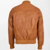 Mens Bomber Leather Jacket Ryan Tan with Double-Breasted Design back
