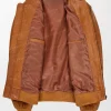 Mens Bomber Leather Jacket Ryan Tan with Double-Breasted Design open side