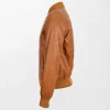 Mens Bomber Leather Jacket Ryan Tan with Double-Breasted Design right side