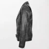 Men's Brando Style Johnny Black Leather Motorcycle Jacket with Red Lining and Zip Closure left side