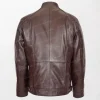 Men's Brown Soft Leather Jacket with Casual Plain Zipper Closure back