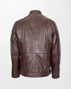 Men's Brown Soft Leather Jacket with Casual Plain Zipper Closure back