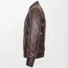 Men's Brown Soft Leather Jacket with Casual Plain Zipper Closure right
