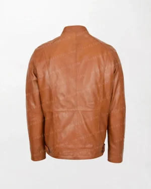 Men's Brown Soft Leather Jacket with Front Casual Plain Zipper back