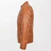 Men's Brown Soft Leather Jacket with Front Casual Plain Zipper right side