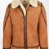 Men's Brown Suede Sheepskin B3 Jacket Dean with White Shearling and Zippered Pockets