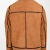 Men's Brown Suede Sheepskin B3 Jacket Dean with White Shearling and Zippered Pockets back