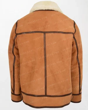 Men's Brown Suede Sheepskin B3 Jacket Dean with White Shearling and Zippered Pockets back