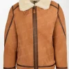 Men's Brown Suede Sheepskin B3 Jacket Dean with White Shearling and Zippered Pockets front