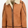 Men's Brown Suede Sheepskin B3 Jacket Dean with White Shearling and Zippered Pockets left way