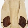 Men's Brown Suede Sheepskin B3 Jacket Dean with White Shearling and Zippered Pockets open