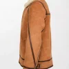 Men's Brown Suede Sheepskin B3 Jacket Dean with White Shearling and Zippered Pockets side way