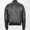 Mens Classic Black Leather Bomber Jacket Front Zipper Ryan Black Back