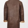 Mens Coat Bain Brown Leather Coat with Shearling-Lined Hood Patch Pockets back