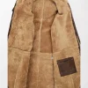 Mens Coat Bain Brown Leather Coat with Shearling-Lined Hood Patch Pockets inside