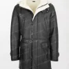 Men’s Coat Vincent Black White with Shearling Cuffs and Flap Pockets