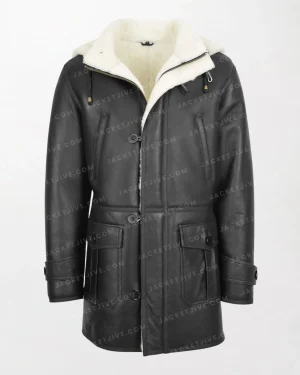 Men’s Coat Vincent Black White with Shearling Cuffs and Flap Pockets