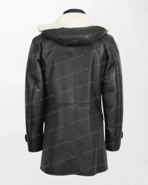 Men’s Coat Vincent Black White with Shearling Cuffs and Flap Pockets back part