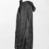 Men’s Coat Vincent Black White with Shearling Cuffs and Flap Pockets left side