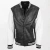Men's Garry Black and White Leather College Boy Varsity Jacket Fitted Design