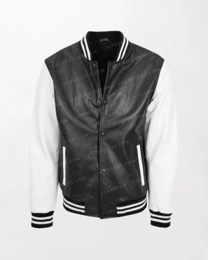 Men's Garry Black and White Leather College Boy Varsity Jacket Fitted Design