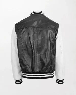 Mens Garry Black and White Leather College Boy Varsity Jacket Fitted Design back