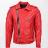 Men's Kyle Heavy Duty Red Leather Biker Jacket with Zippered Chest Pocket (5)