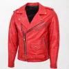 Men's Kyle Heavy Duty Red Leather Biker Jacket with Zippered Chest Pocket front