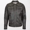 Men's Leather Jacket with Cypher Grey Contrasting Detachable Hoodie and Zippered Pockets