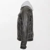 Men's Leather Jacket with Cypher Grey Contrasting Detachable Hoodie and Zippered Pockets left side