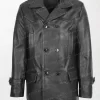 Men's Salcombe Black Leather Peacoat with Slim Fit and Double Breasted Design
