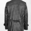 Men's Salcombe Black Leather Peacoat with Slim Fit and Double Breasted Design back