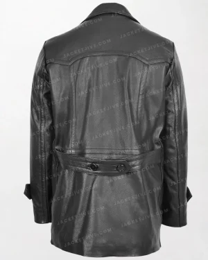 Men's Salcombe Black Leather Peacoat with Slim Fit and Double Breasted Design back