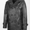 Men's Salcombe Black Leather Peacoat with Slim Fit and Double Breasted Design left side