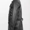 Men's Salcombe Black Leather Peacoat with Slim Fit and Double Breasted Design left way